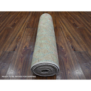 2'7"x11'9" Plaster Brown, Organic Wool, Hand Knotted, Borderless Afghan Peshawar With Birds Of Paradise Design, Natural Dyes, Runner Oriental Rug FWR536496