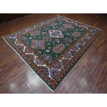 Load image into Gallery viewer, 8&#39;3&quot;x10&#39; Myrtle Green With Pearly White Border, All Over Tribal Elements, All Wool, Hand Knotted Natural Dyes, Afghan Super Kazak Oriental Rug FWR536526