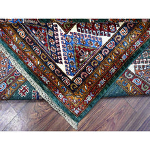 Load image into Gallery viewer, 8&#39;3&quot;x10&#39; Myrtle Green With Pearly White Border, All Over Tribal Elements, All Wool, Hand Knotted Natural Dyes, Afghan Super Kazak Oriental Rug FWR536526