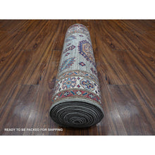 Load image into Gallery viewer, 2&#39;8&quot;x20&#39;10&quot; Battleship Gray, Hand Knotted Afghan Super Kazak With All Over Motifs, Natural Dyes, Extra Soft Wool Xl Runner Oriental Rug FWR536592