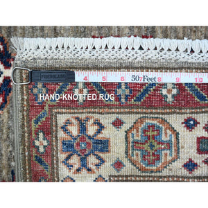 2'8"x20'10" Battleship Gray, Hand Knotted Afghan Super Kazak With All Over Motifs, Natural Dyes, Extra Soft Wool Xl Runner Oriental Rug FWR536592
