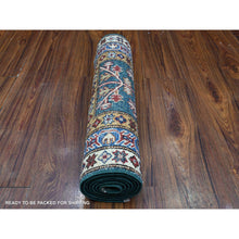 Load image into Gallery viewer, 2&#39;x5&#39;8&quot; Sacramento Green and Royal Blue, Velvety Wool, Natural Dyes, Hand Knotted Willow And Cypress Tree Design, Afghan Angora Oushak, Runner Oriental Rug FWR536622
