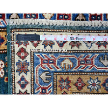 Load image into Gallery viewer, 2&#39;x5&#39;8&quot; Sacramento Green And Royal Blue, Velvety Wool, Natural Dyes, Hand Knotted Willow And Cypress Tree Design, Super Kazak, Runner Oriental Rug FWR536622