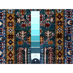 2'x5'9" Pine Green, Hand Knotted, Soft To The Touch, Colorful Super Kazak With Tree Of Life Design, Shiny Wool, Vegetable Dyes,  Runner Oriental Rug FWR536646