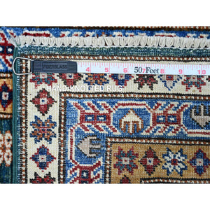 2'x5'9" Pine Green, Hand Knotted, Soft To The Touch, Colorful Super Kazak With Tree Of Life Design, Shiny Wool, Vegetable Dyes,  Runner Oriental Rug FWR536646