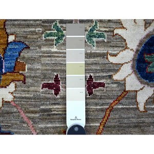 10'x13'8" Storm Gray, Hand Knotted Afghan Sultani All Over Floral Pattern, Soft and Vibrant Wool, Natural Dyes Oriental Rug FWR536682