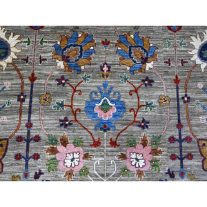 10'x13'8" Storm Gray, Hand Knotted Afghan Sultani All Over Floral Pattern, Soft and Vibrant Wool, Natural Dyes Oriental Rug FWR536682