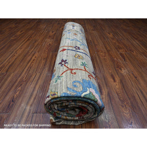 10'x13'8" Storm Gray, Hand Knotted Afghan Sultani All Over Floral Pattern, Soft and Vibrant Wool, Natural Dyes Oriental Rug FWR536682