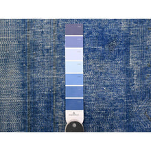 Load image into Gallery viewer, 8&#39;1&quot;x11&#39;5&quot; Chelsea Blue, Distressed Look, Worn Pile, Open Field Design, Velvety Wool, Sides Secured, Hand Knotted Vintage Persian Kerman, Overdyed, Cropped Thin, Oriental Rug FWR536688