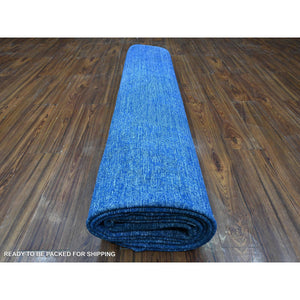 9'5"X12'10" Lapis Blue, Cleaned, Natural Wool, Hand Knotted, Broken Design Vintage Persian Kerman, Sides And Ends Secured Professionally, Distressed Oriental Rug FWR536706