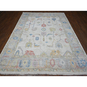 7'10"x9'9" Silver Gray, Hand Knotted, Afghan Wool Weft, Vegetable Dyes, Angora Oushak, Colorful Tribal Medallions All Over Design, Oriental Rug FWR536730