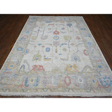 Load image into Gallery viewer, 7&#39;10&quot;x9&#39;9&quot; Silver Gray, Hand Knotted, Afghan Wool Weft, Vegetable Dyes, Angora Oushak, Colorful Tribal Medallions All Over Design, Oriental Rug FWR536730