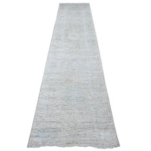 Load image into Gallery viewer, 2&#39;8&quot;x12&#39;2&quot; Pure Silver Gray, Extra Soft Wool Weft, Natural Dyes With Village Motifs All Over Design, Hand Knotted Afghan Angora Oushak, Runner Oriental Rug FWR536778