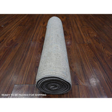 Load image into Gallery viewer, 2&#39;8&quot;x12&#39;2&quot; Pure Silver Gray, Extra Soft Wool Weft, Natural Dyes With Village Motifs All Over Design, Hand Knotted Afghan Angora Oushak, Runner Oriental Rug FWR536778