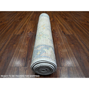 2'10"x12' Gainsboro Gray, Vibrant Tribal Flower And Leaf All Over Design, Natural Dyes, Wool Weft, Afghan Angora Oushak, Hand Knotted, Runner Oriental Rug FWR536796