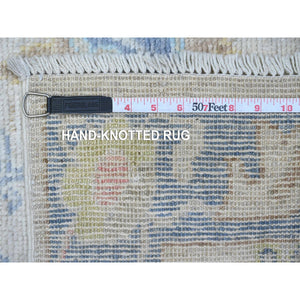 2'10"x12' Gainsboro Gray, Vibrant Tribal Flower And Leaf All Over Design, Natural Dyes, Wool Weft, Afghan Angora Oushak, Hand Knotted, Runner Oriental Rug FWR536796