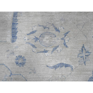 18'6"x24'2" Paper White and Pram Blue, Washed Out Peshawar, Hand Knotted 17th Century Polonaise Design, 100% Wool, XL Size Oriental Rug FWR536868