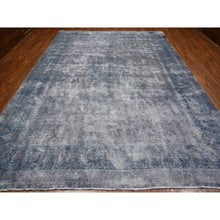 Load image into Gallery viewer, 10&#39;x13&#39; Vintage Gray, Cropped Thin, Erased Medallions, Hand Knotted, All Wool Pile, Overdyed, Distressed And Worn Look, Vintage Persian Kerman, Clean And Soft, Oriental Rug FWR536880