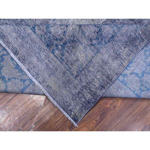 10'x13' Vintage Gray, Cropped Thin, Erased Medallions, Hand Knotted, All Wool Pile, Overdyed, Distressed And Worn Look, Vintage Persian Kerman, Clean And Soft, Oriental Rug FWR536880
