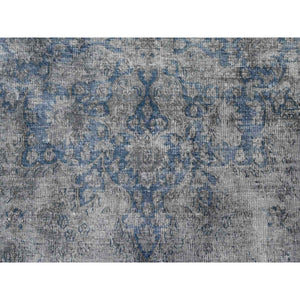 10'x13' Vintage Gray, Cropped Thin, Erased Medallions, Hand Knotted, All Wool Pile, Overdyed, Distressed And Worn Look, Vintage Persian Kerman, Clean And Soft, Oriental Rug FWR536880
