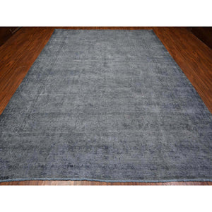 9'6"x12'5" Dim Gray, Worn Out And Distressed, Overdyed, Hand Knotted Vintage Persian Kerman, Pure And Soft Wool, Ends Secured And Cleaned, Broken Design, Oriental Rug FWR536886