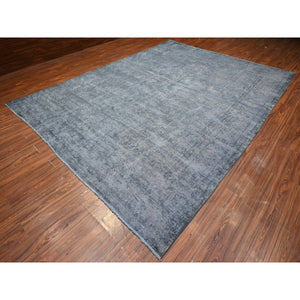 9'6"x12'5" Dim Gray, Worn Out And Distressed, Overdyed, Hand Knotted Vintage Persian Kerman, Pure And Soft Wool, Ends Secured And Cleaned, Broken Design, Oriental Rug FWR536886
