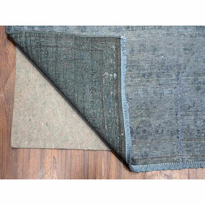 9'6"x12'5" Dim Gray, Worn Out And Distressed, Overdyed, Hand Knotted Vintage Persian Kerman, Pure And Soft Wool, Ends Secured And Cleaned, Broken Design, Oriental Rug FWR536886