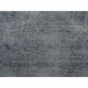 9'6"x12'5" Dim Gray, Worn Out And Distressed, Overdyed, Hand Knotted Vintage Persian Kerman, Pure And Soft Wool, Ends Secured And Cleaned, Broken Design, Oriental Rug FWR536886