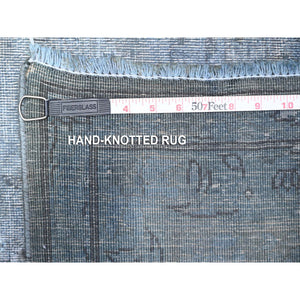 9'6"x12'5" Dim Gray, Worn Out And Distressed, Overdyed, Hand Knotted Vintage Persian Kerman, Pure And Soft Wool, Ends Secured And Cleaned, Broken Design, Oriental Rug FWR536886
