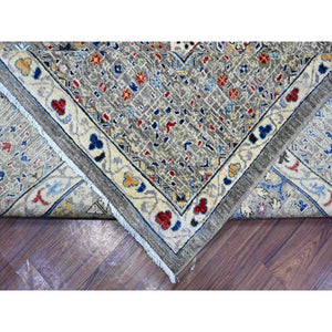 10'x14'3" Tin Foil Gray, Fine Aryana With Natural Dyes, 100% Wool, Hand Knotted, 14th Century Mamluk Dynasty Pattern, Oriental Rug FWR536898
