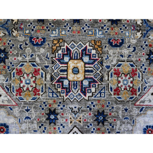 10'x14'3" Tin Foil Gray, Fine Aryana With Natural Dyes, 100% Wool, Hand Knotted, 14th Century Mamluk Dynasty Pattern, Oriental Rug FWR536898