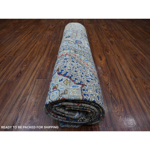 10'x14'3" Tin Foil Gray, Fine Aryana With Natural Dyes, 100% Wool, Hand Knotted, 14th Century Mamluk Dynasty Pattern, Oriental Rug FWR536898