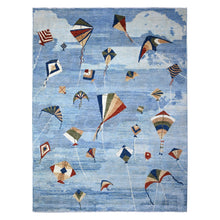 Load image into Gallery viewer, 9&#39;2&quot;x12&#39; Glaucous Blue, Kites In The Sky, Peshawar, Natural Wool, Borderless Hand Knotted, Oriental Rug FWR536904
