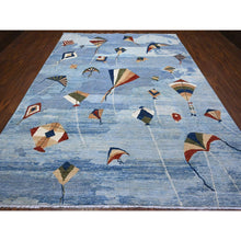 Load image into Gallery viewer, 9&#39;2&quot;x12&#39; Glaucous Blue, Kites In The Sky, Peshawar, Natural Wool, Borderless Hand Knotted, Oriental Rug FWR536904