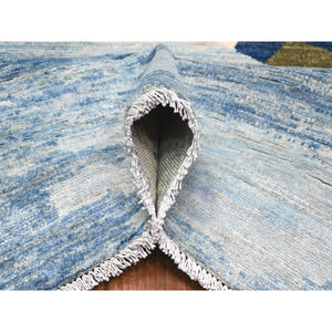 9'2"x12' Glaucous Blue, Kites In The Sky, Peshawar, Natural Wool, Borderless Hand Knotted, Oriental Rug FWR536904