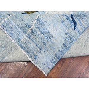 9'2"x12' Glaucous Blue, Kites In The Sky, Peshawar, Natural Wool, Borderless Hand Knotted, Oriental Rug FWR536904