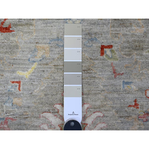 4'2"x9'6" Concrete Silver, All Natural Wool, Hand Knotted Fine Aryana With All Over Geometric Leaf Design, Vegetable Dyes Peshawar, Wide Runner Oriental Rug FWR536970