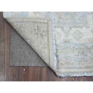 2'8"x19'7" Frost White, Hand Knotted, All Wool, White Wash Peshawar With Large Tribal Motifs, Shabby Chic, Xl Runner Oriental Rug FWR537030