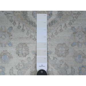 2'8"x19'7" Frost White, Hand Knotted, All Wool, White Wash Peshawar With Large Tribal Motifs, Shabby Chic, Xl Runner Oriental Rug FWR537030