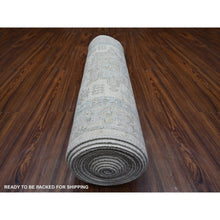 Load image into Gallery viewer, 2&#39;8&quot;x19&#39;7&quot; Frost White, Hand Knotted, All Wool, White Wash Peshawar With Large Tribal Motifs, Shabby Chic, Xl Runner Oriental Rug FWR537030