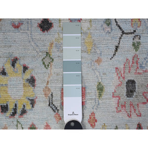 4'1"x10' Beau Blue, Natural Dyes With Village Flower All Over Design, Hand Knotted, Wool Weft, Afghan Angora Oushak, Wide Runner, Oriental Rug FWR537036