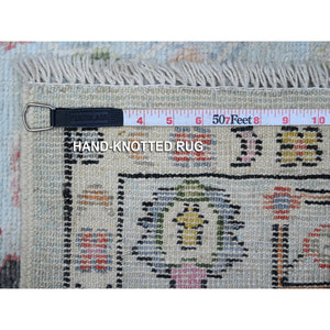 4'1"x10' Beau Blue, Natural Dyes With Village Flower All Over Design, Hand Knotted, Wool Weft, Afghan Angora Oushak, Wide Runner, Oriental Rug FWR537036
