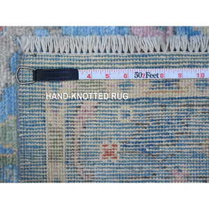 4'2"x12' Goose Gray, Pure Wool, Hand Knotted, Karajeh Design with Tribal Medallions, Wide Runner Oriental Rug FWR508146