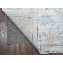 Load image into Gallery viewer, 4&#39;x10&#39; Bone Gray, Soft Pile, Natural Dyes, Hand Knotted Angora Oushak, Afghan Wool Weft, Rural Floral Motifs All Over Pattern, Wide Runner, Oriental Rug FWR537048