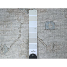 Load image into Gallery viewer, 4&#39;x10&#39; Bone Gray, Soft Pile, Natural Dyes, Hand Knotted Angora Oushak, Afghan Wool Weft, Rural Floral Motifs All Over Pattern, Wide Runner, Oriental Rug FWR537048