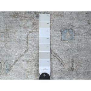 4'x10' Bone Gray, Soft Pile, Natural Dyes, Hand Knotted Angora Oushak, Afghan Wool Weft, Rural Floral Motifs All Over Pattern, Wide Runner, Oriental Rug FWR537048
