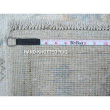 Load image into Gallery viewer, 4&#39;x10&#39; Bone Gray, Soft Pile, Natural Dyes, Hand Knotted Angora Oushak, Afghan Wool Weft, Rural Floral Motifs All Over Pattern, Wide Runner, Oriental Rug FWR537048