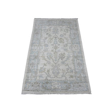 Load image into Gallery viewer, 3&#39;2&quot;x4&#39;10&quot; Platinum Ivory, White Wash, Afghan Angora Oushak, Village Motifs All Over Design, Hand Knotted, Wool Weft, Oriental Rug FWR537138
