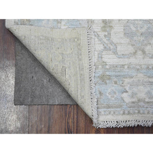 3'2"x4'10" Platinum Ivory, White Wash, Afghan Angora Oushak, Village Motifs All Over Design, Hand Knotted, Wool Weft, Oriental Rug FWR537138