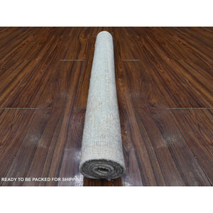 3'2"x4'10" Platinum Ivory, White Wash, Afghan Angora Oushak, Village Motifs All Over Design, Hand Knotted, Wool Weft, Oriental Rug FWR537138